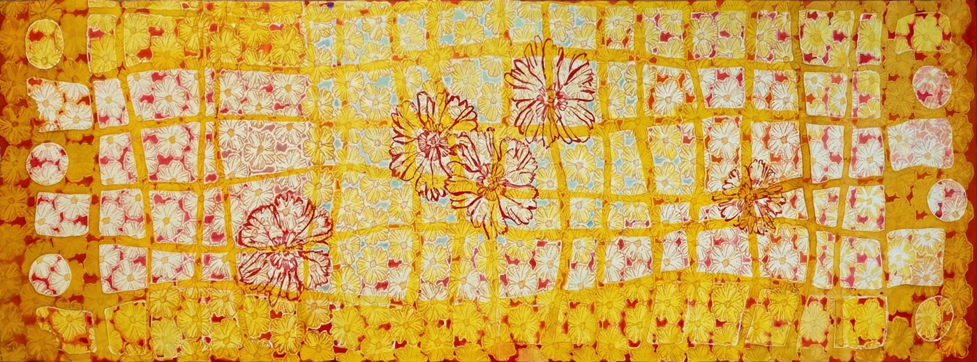 Yellow Blossom, Shoulder silk, 70 × 180 cm