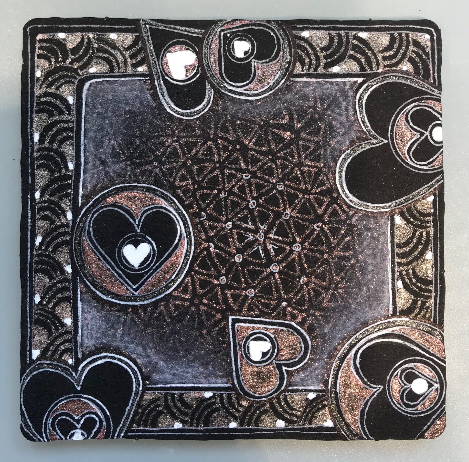 Hearts on Blacks, Tile, 9x9 cm